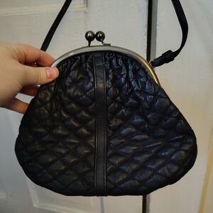 Vintage Black Quilted Frame-Top Crossbody Bag